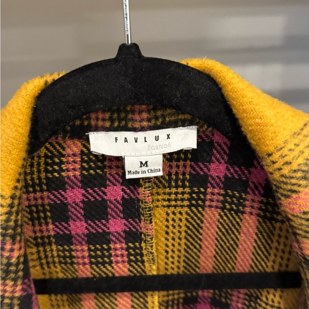 Plaid Long Coat with Yellow and Pink Accents - Picture 4 of 4